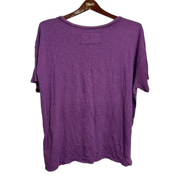 We The Free waffle knit top Purple boxy bohemian distressed short sleeve Size L - Picture 2 of 6